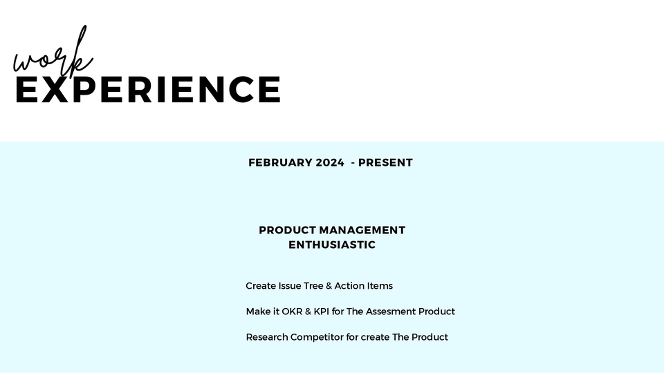 Jasa virtual assistant untuk mengelola produk, termasuk membuat issue tree dan action items, menentukan OKR & KPI, serta riset kompetitor.