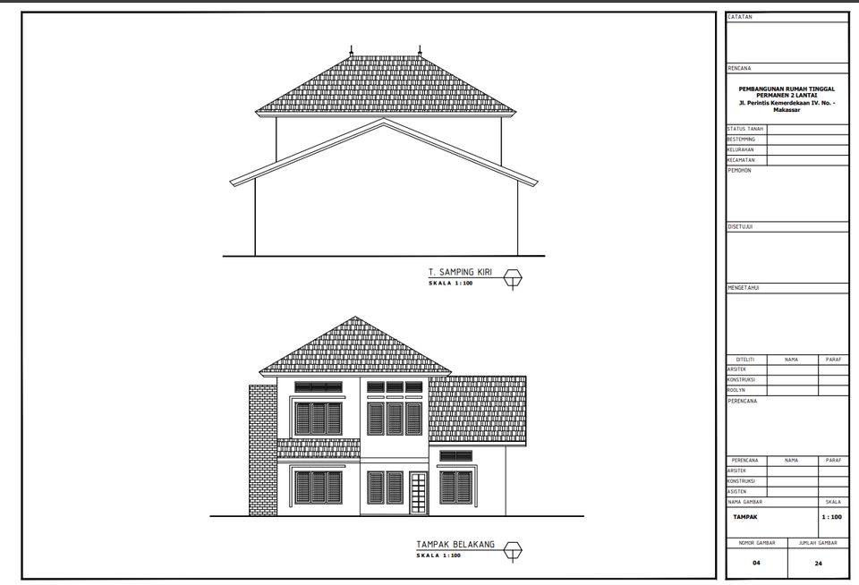 Jasa drafter autocad rumah minimalis modern, gambar denah tampak samping belakang, drafter freelance murah