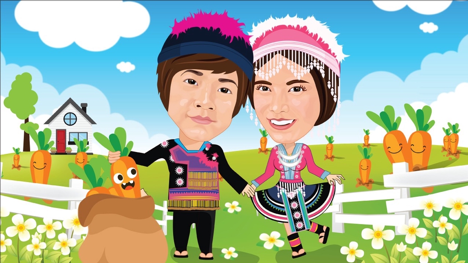 รับวาดภาพล้อเลียน คู่รัก การ์ตูน น่ารัก