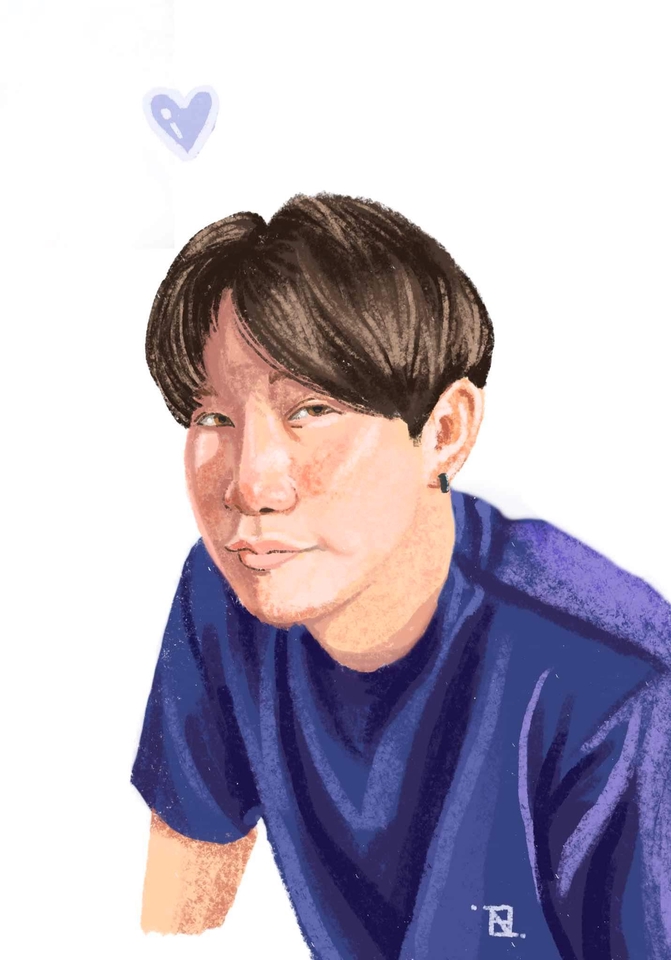 รับวาดภาพประกอบ ภาพวาดคนผู้ชายในเสื้อสีม่วง