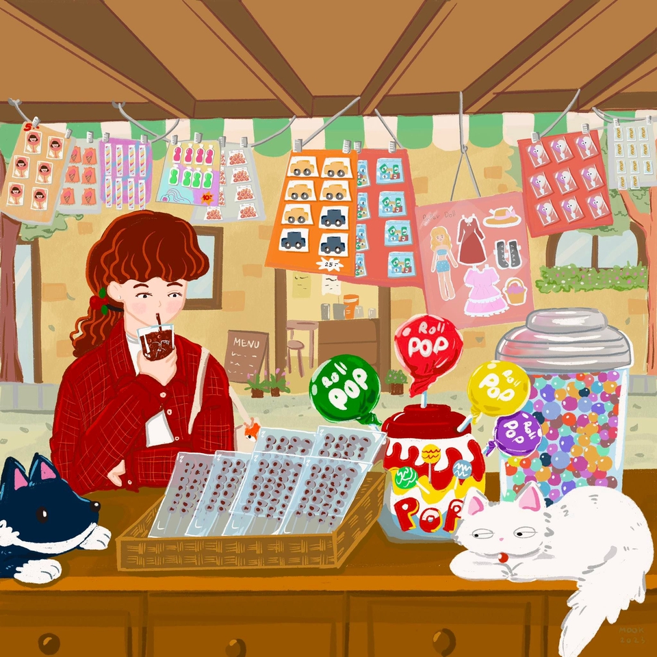 รับวาดภาพประกอบ ร้านขายของชำ น่ารัก สไตล์การ์ตูน