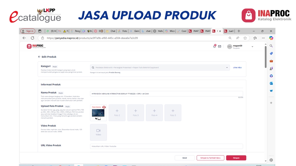Jasa Lainnya - Jasa Penayangan Produk E-Katalog Versi 6 INAPROC - 2