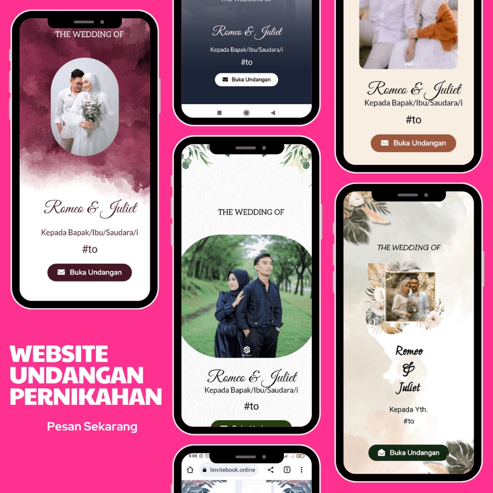 Jasa desain kartu undangan pernikahan dengan tema Romeo dan Juliet. Undangan digital modern dan elegan. Desain kartu undangan pernikahan, desain undangan online, template undangan pernikahan.