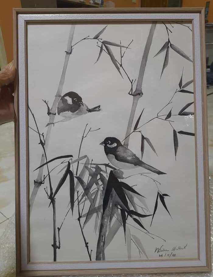 ภาพวาดนกบนกิ่งไผ่ รับออกแบบโลโก้ ออกแบบสติ๊กเกอร์ไลน์ รับทำแผนที่