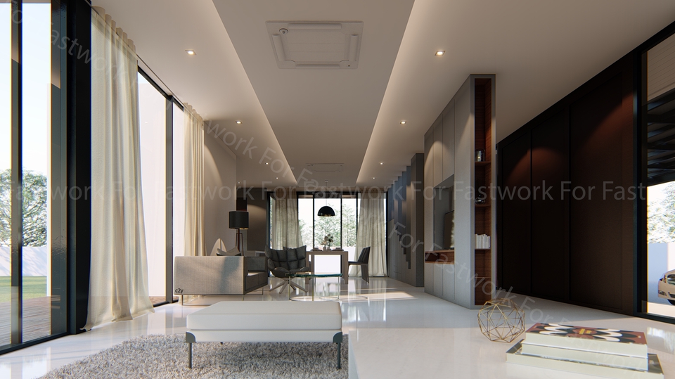 รับทำภาพ 3d perspective บ้านสไตล์โมเดิร์น ภายในตกแต่งสวยงาม ออกแบบโดยมืออาชีพ