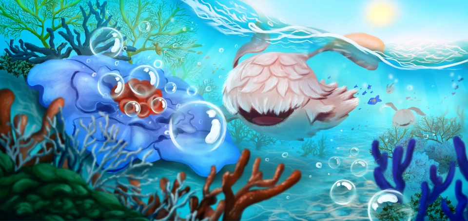 รับวาดภาพประกอบใต้น้ำ สัตว์ทะเล ปะการัง digital painting