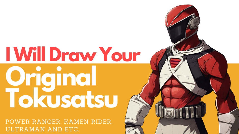 Jasa desain karakter Tokusatsu: Gambar seorang karakter Tokusatsu dengan desain yang orisinal, sempurna untuk kebutuhan game, animasi, atau proyek lainnya.