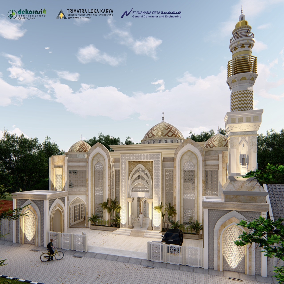 Jasa desain arsitektur 3D untuk rumah minimalis modern dengan desain masjid yang unik dan megah.
