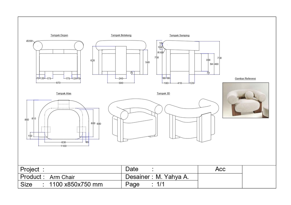 Desain kursi kayu minimalis modern untuk ruang tamu.