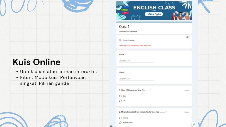 Jasa data entry online untuk mengisi kuis bahasa Inggris.