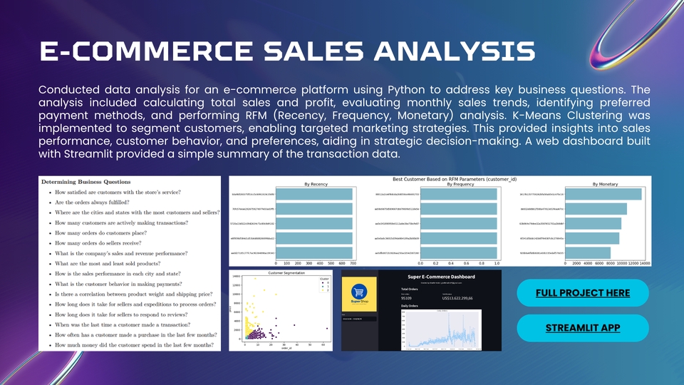 Analisis data e-commerce menggunakan Python untuk meningkatkan performa penjualan dan segmentasi pelanggan.
