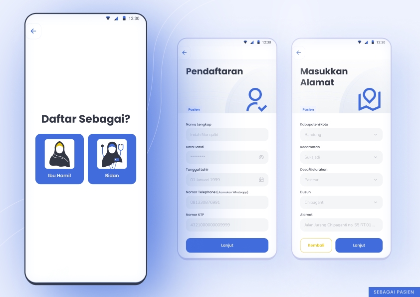 Jasa pembuatan aplikasi mobile untuk daftar sebagai ibu hamil atau bidan.