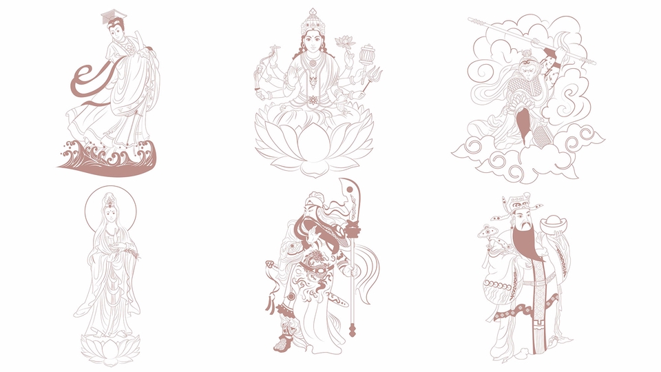 วาดเวกเตอร์เทพเจ้าจีนชุดใหญ่ ภาพประกอบเวกเตอร์ ศิลปะดิจิทัล ลายเส้นสวยงาม