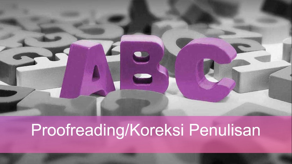 Jasa Proofreading: Ilustrasi Huruf ABC untuk layanan cek grammar, edit naskah, dan koreksi penulisan