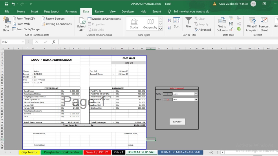 Akuntansi dan Keuangan - APLIKASI PAYROLL / PENGGAJIAN + PPH 21 EXCEL - 1