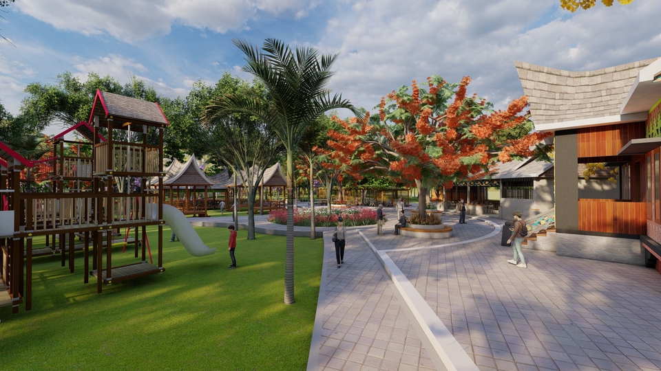 3D & Perspektif - Desain Lanskap Taman Rumah - Taman Lingkungan - 3 Hari Selesai gambar 2D & 3D - 8