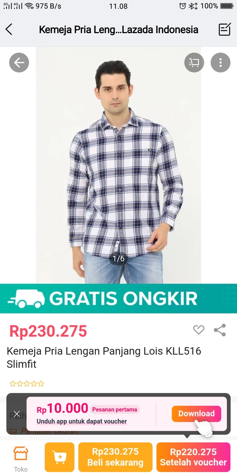 Jasa upload produk Lazada kemeja pria lengan panjang Lois KLL516 slimfit