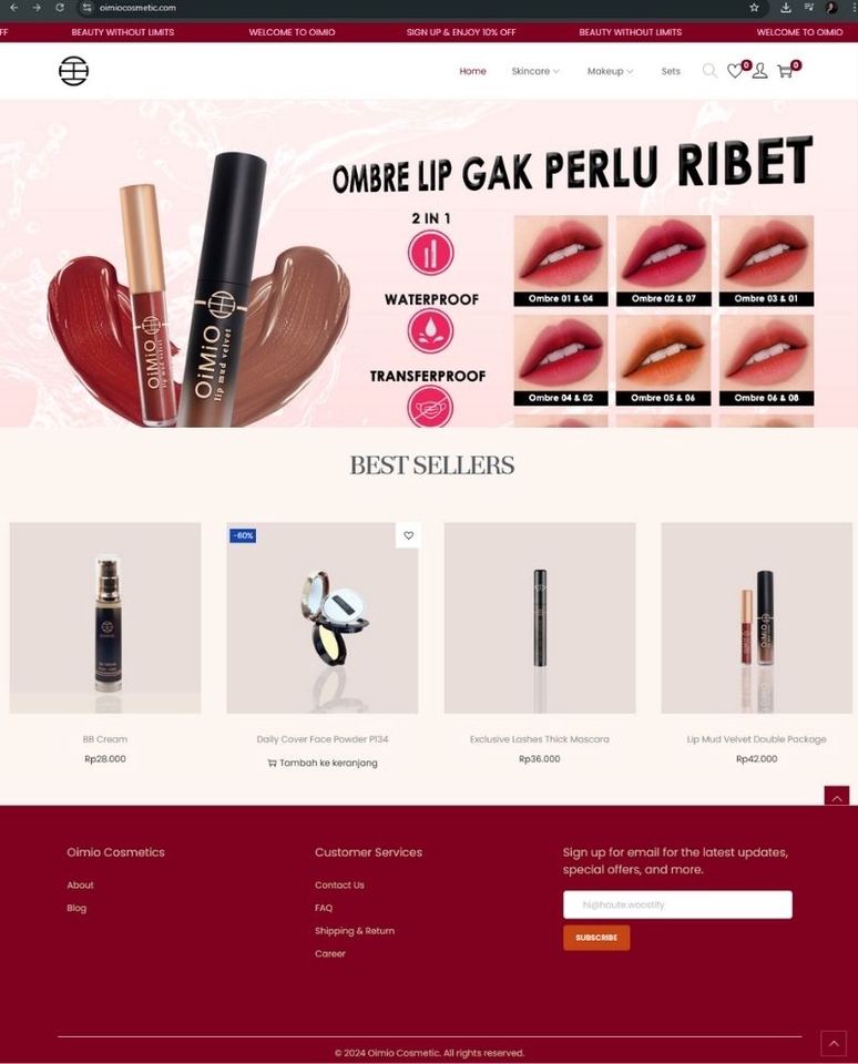 Jasa pembuatan website toko online, desain website e-commerce profesional, Omio Cosmetics.