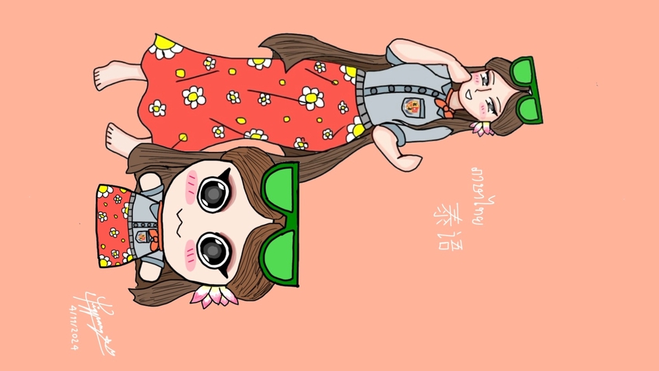 วาดแฟนอาร์ตการ์ตูน ผู้หญิงน่ารัก สองคน แต่งตัวน่ารัก สไตล์เกาหลี