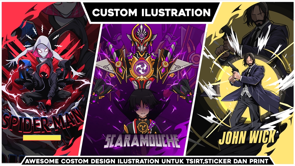 Jasa Mockup Produk dan Kemasan Produk Online - COSTOM ILUSTRATION PREMIUM UNTUK KAOS, STIKER, PRINT
