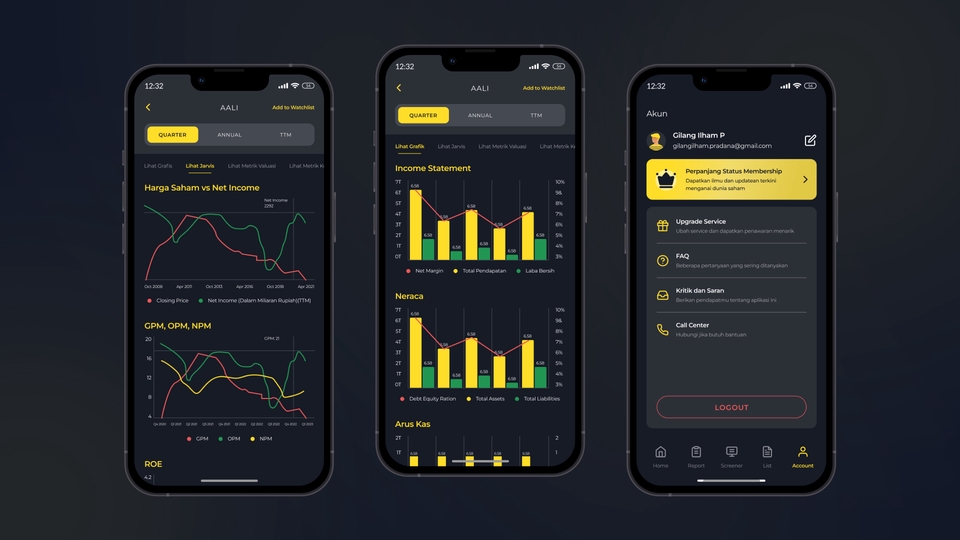 Desain aplikasi mobile ui ux dengan tampilan modern dan informatif.