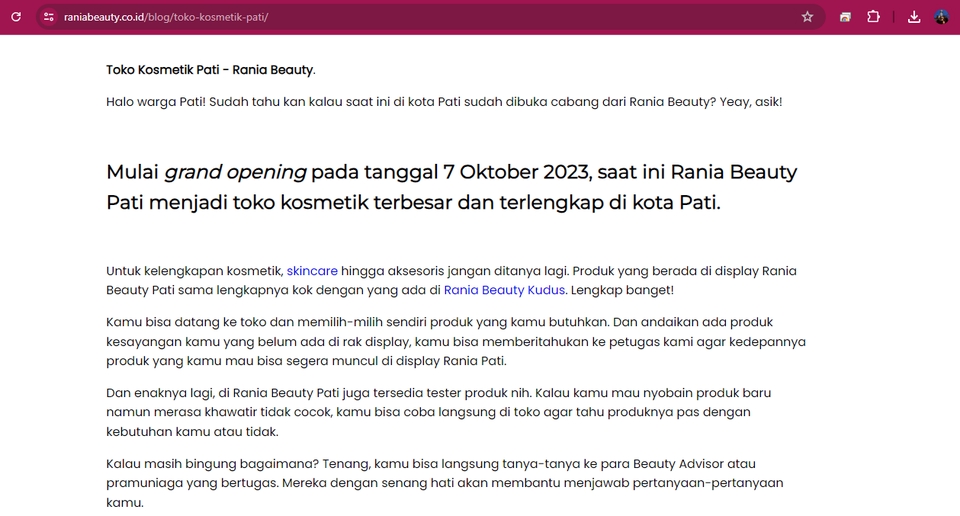Jasa penulis artikel, jasa copywriting, content writer, jasa penulis artikel murah, freelance writer indonesia - Rania Beauty Grand Opening