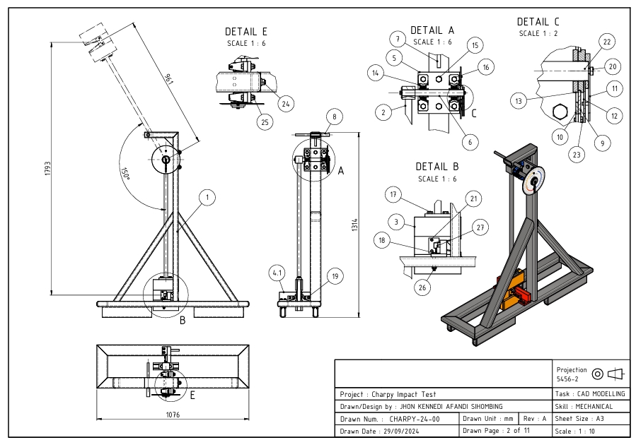 Jasa drafter autocad murah untuk desain impact test charpy.