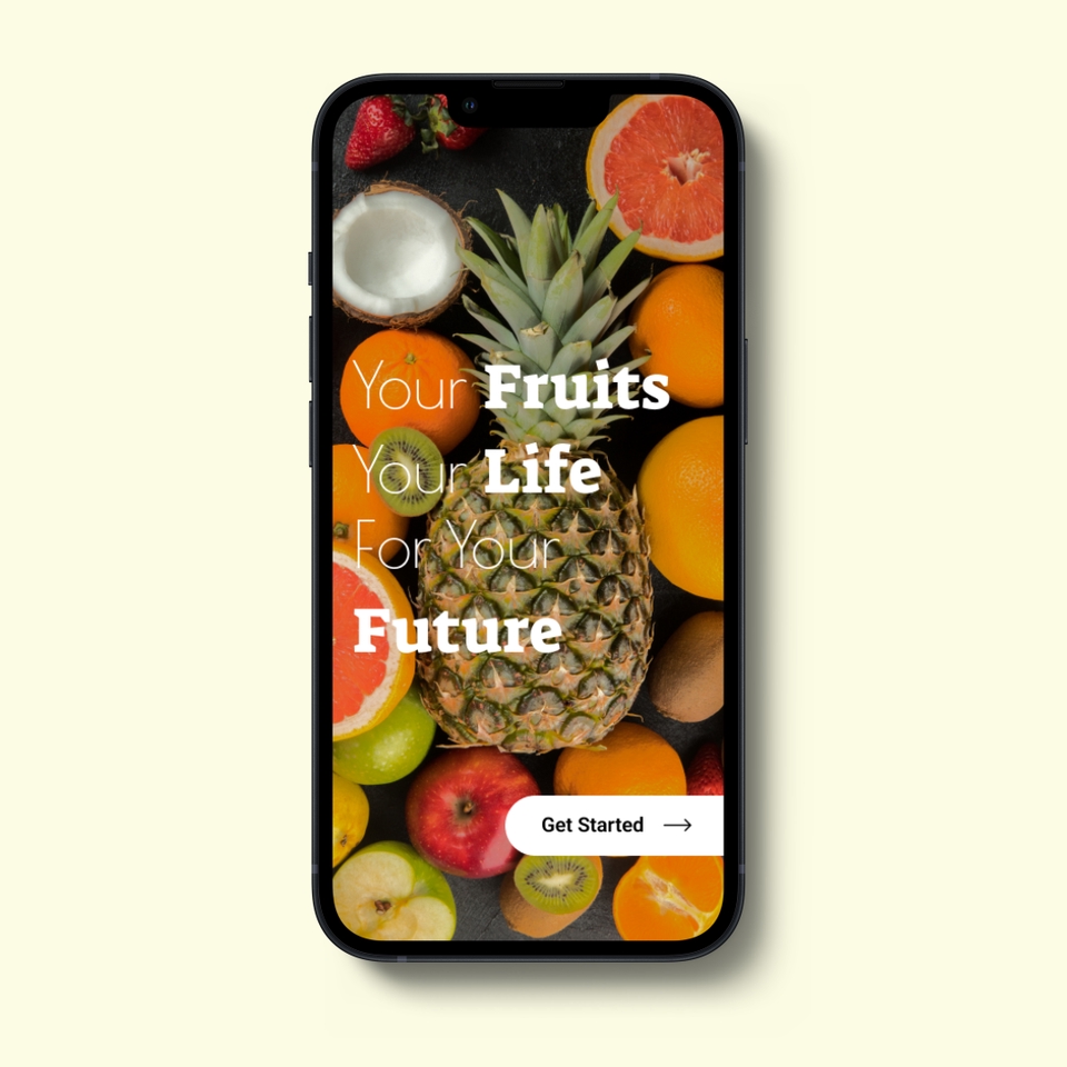 Desain UI UX Mobile Aplikasi dengan tema buah-buahan segar untuk meningkatkan pengalaman pengguna.