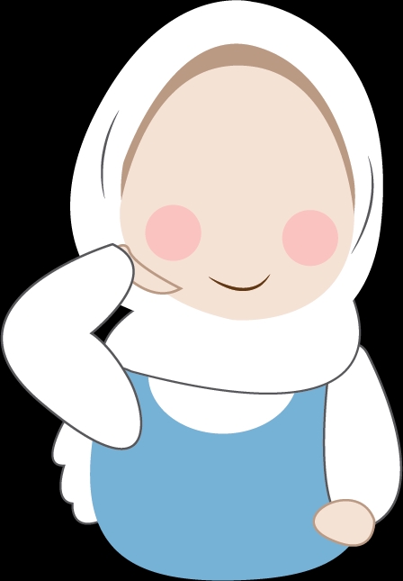 Ilustrasi digital kartun seorang wanita berhijab dengan pakaian biru sedang tersenyum