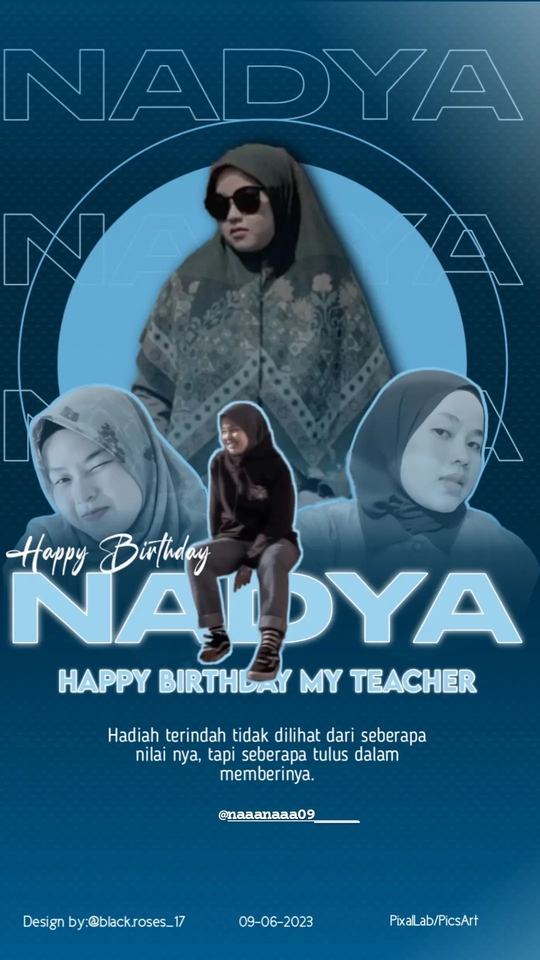 Desain banner ucapan selamat ulang tahun untuk guru dengan tema warna biru dan putih, desain banner ini cocok digunakan untuk postingan di instagram atau media sosial lainnya.