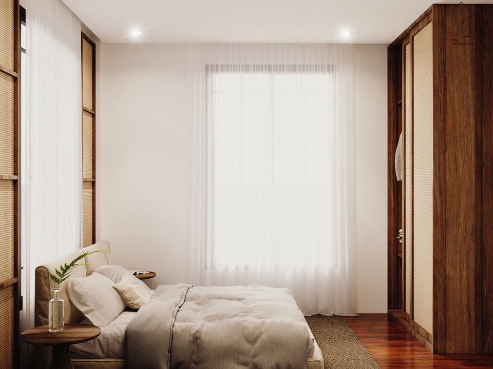 3D Perspective - ออกแบบบ้านพักอาศัยนอร์ดิก 1 ชั้น 3ห้องนอน 2ห้องน้ำ ตกแต่งภายในสไตล์มินิมอล+เทดิชันนอล - 7