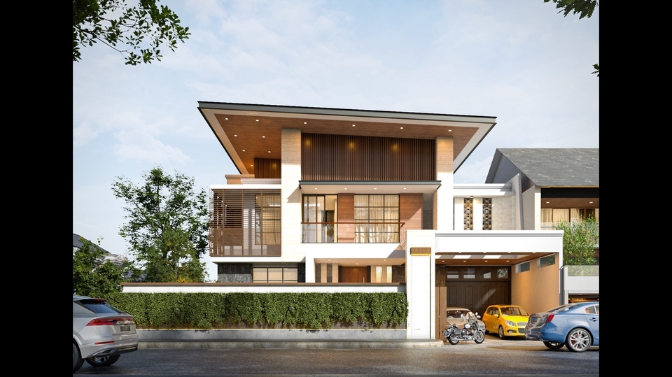 3D & Perspektif - Render realistis eksterior rumah, apartemen, dan perumahan developer. - 3