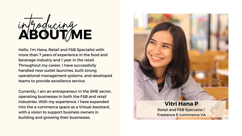 Jasa entry data freelancer berpengalaman di bidang retail dan F&B. Vitri Hana P membantu Anda dalam mengelola data bisnis online dan offline.