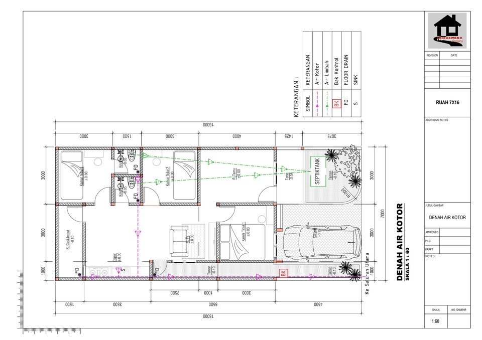 Jasa drafter autocad murah pembuatan denah air kotor skala 1:50 untuk rumah type 78