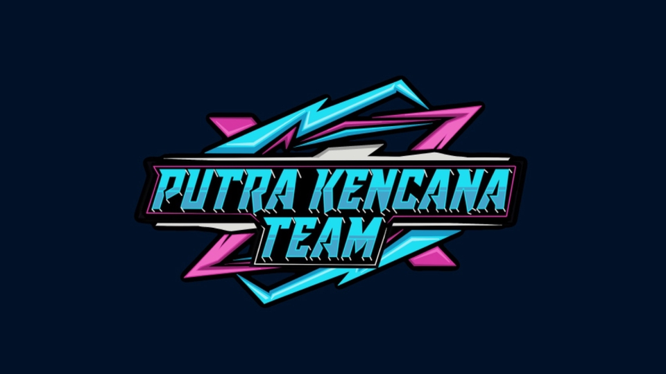 Desain logo esport "Putra Kencana Team" dengan warna biru dan pink