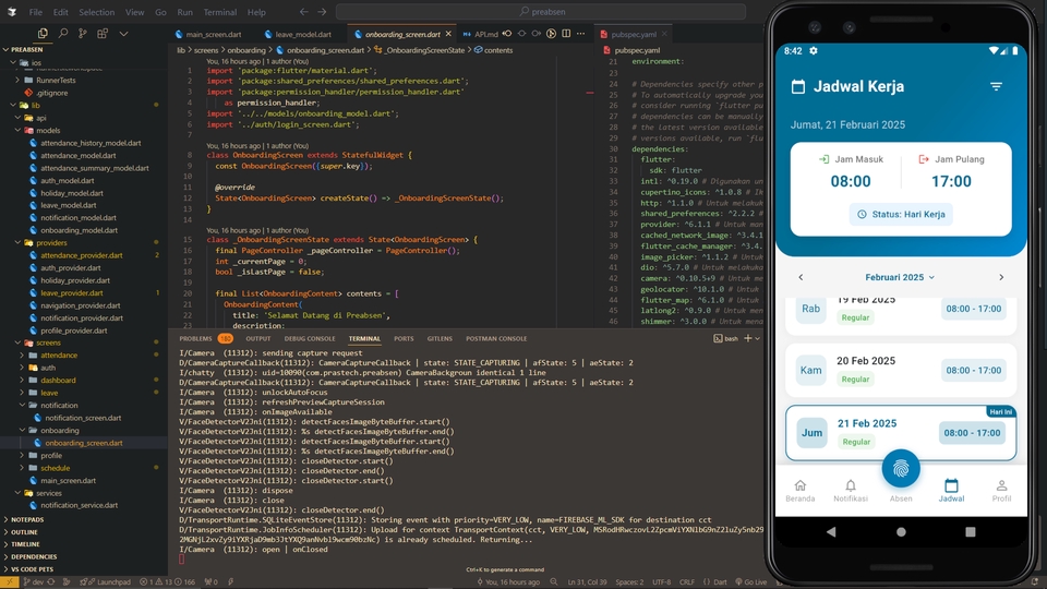 Jasa Pembuatan Aplikasi Android, desain UI/UX aplikasi mobile dengan fitur jadwal kerja.