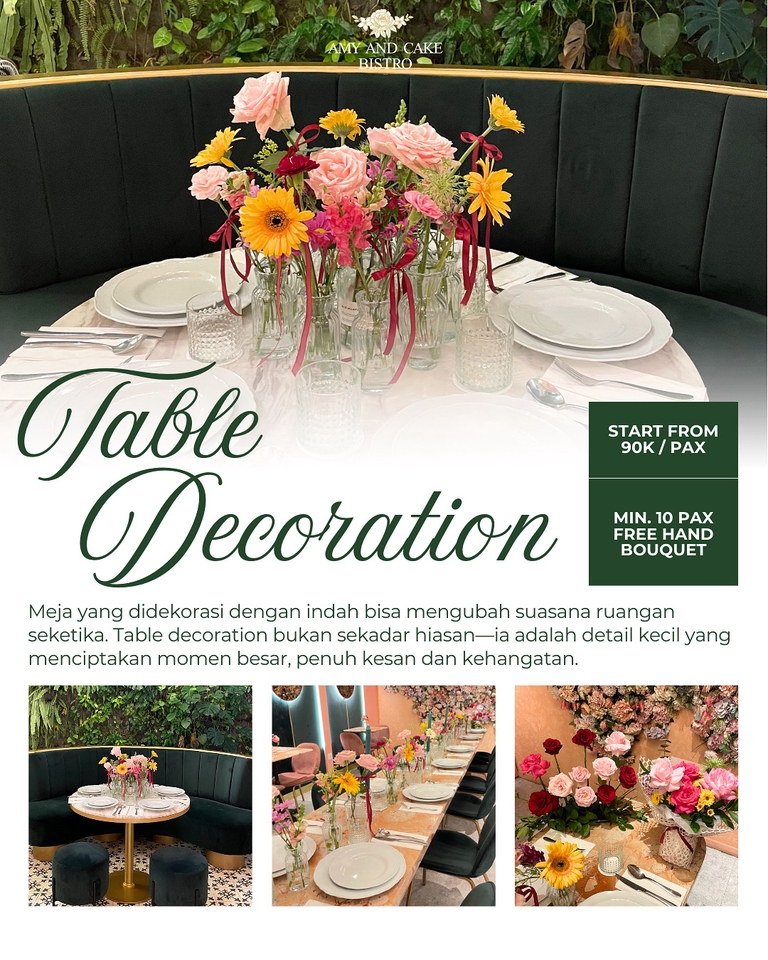 Jasa desain dekorasi meja pernikahan unik dan elegan Jakarta. Paket dekorasi meja pernikahan murah dengan bunga tangan. Desain dekorasi pernikahan simple dan mewah.