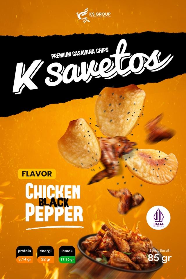 Desain Kemasan Snack Ksavetor Rasa Ayam Lada Hitam, Desain Kemasan Makanan, Desain Kemasan Unik, Desain Kemasan Snack, Desain Label Makanan, Desain Stiker Snack, Desain Kemasan Produk.