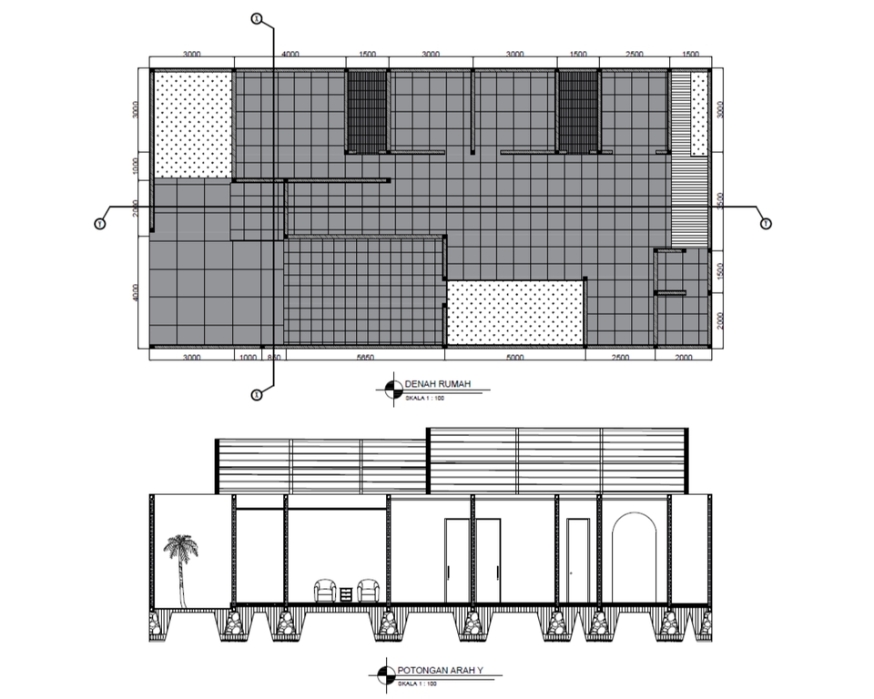 Jasa drafter autocad murah pembuatan denah rumah dan potongan arah Y untuk desain arsitektur dan interior.