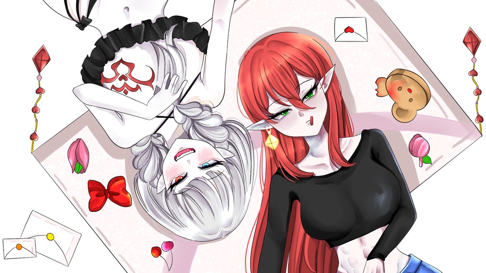 รับวาดการ์ตูน 3d สไตล์อนิเมะ น่ารัก ผู้หญิง 2 คน