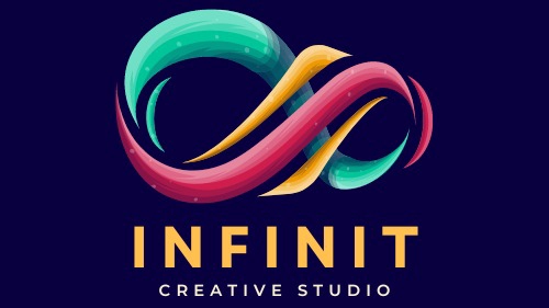 Logo desain kreatif berbentuk simbol tak terhingga dengan warna-warna cerah.