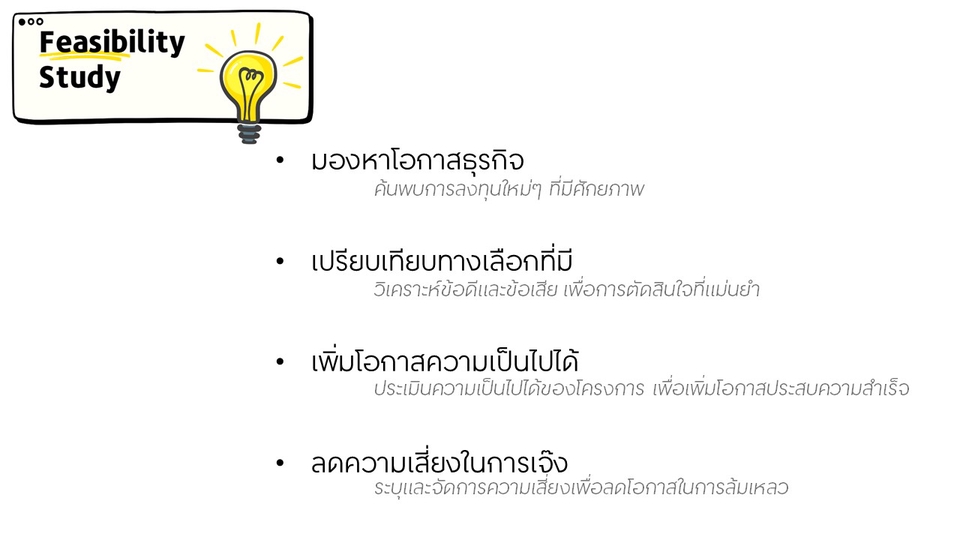 ทำ feasibility study เพื่อหาทางออกในการทำธุรกิจ