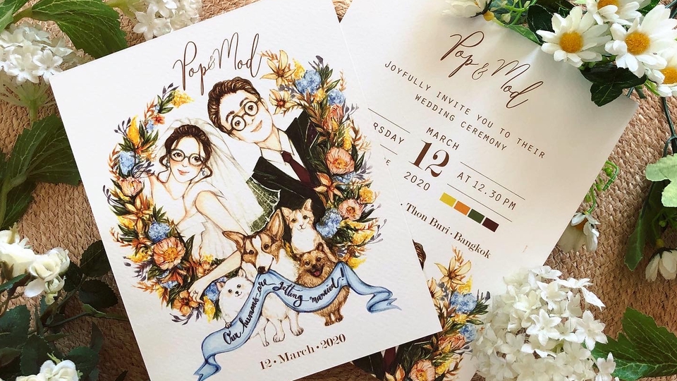 วาดภาพประกอบ - รับวาดภาพ Wedding illustration และออกแบบการ์ดแต่งงาน - 1