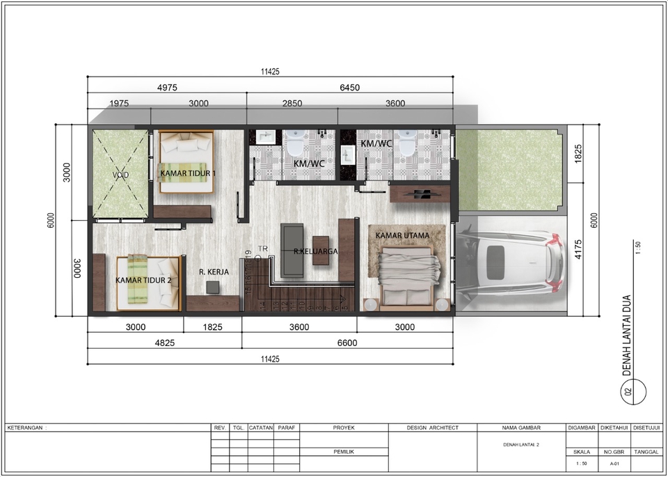 CAD Drawing - Desain Rumah 2D, 3D & RAB - 3