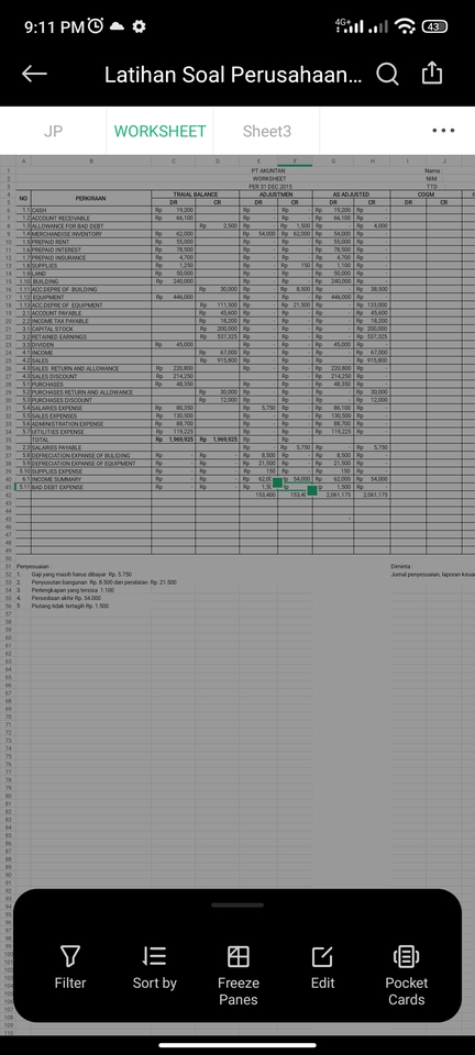 Jasa input data excel, contoh spreadsheet untuk entry data akuntansi perusahaan dengan adjustment