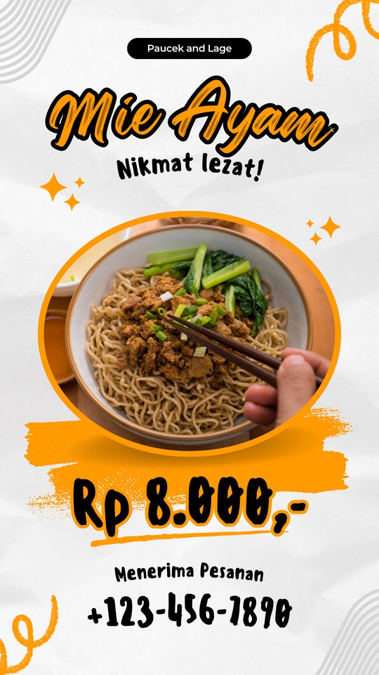 Jasa desain banner instagram untuk promosi mie ayam, nikmat lezat, Rp 8.000. Desain banner online shop, banner website, buat banner instagram, desain banner keren, desain banner unik, banner promosi.