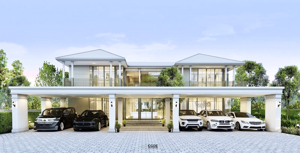 รับออกแบบบ้านพักอาศัยหรู พร้อมที่จอดรถ 3 คัน เหมาะสำหรับครอบครัวขนาดใหญ่