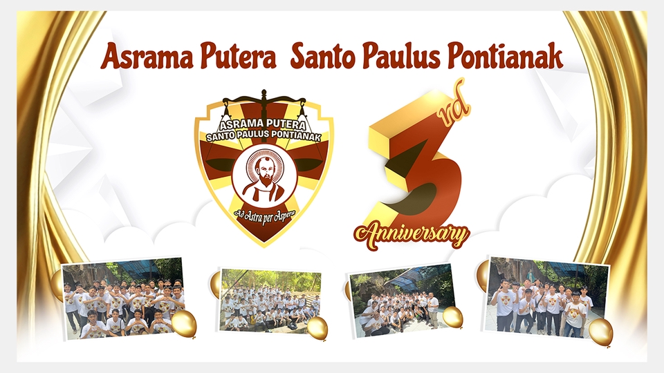 Desain spanduk Asrama Putera Santo Paulus Pontianak untuk ulang tahun ke-3.