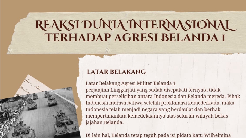 Jasa desain infografis untuk membuat infografis mengenai Reaksi Dunia Internasional Terhadap Agresi Belanda I.