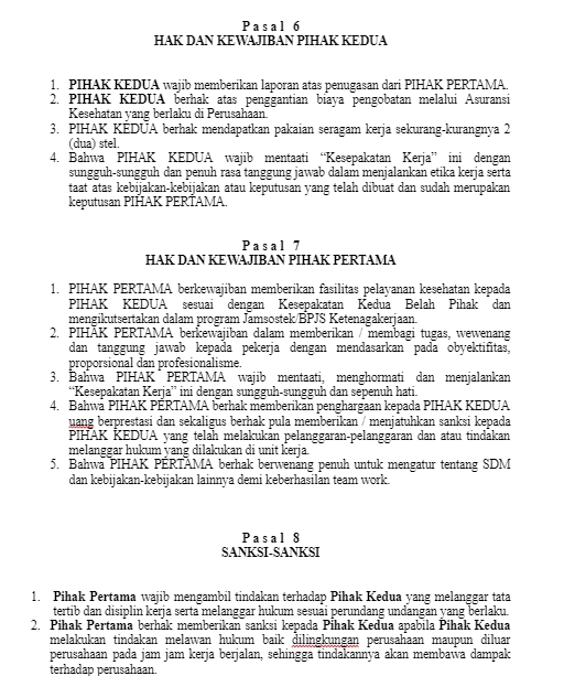 Hak dan Kewajiban Pihak Kedua dan Pihak Pertama dalam Perjanjian Kerja Legal Freelance